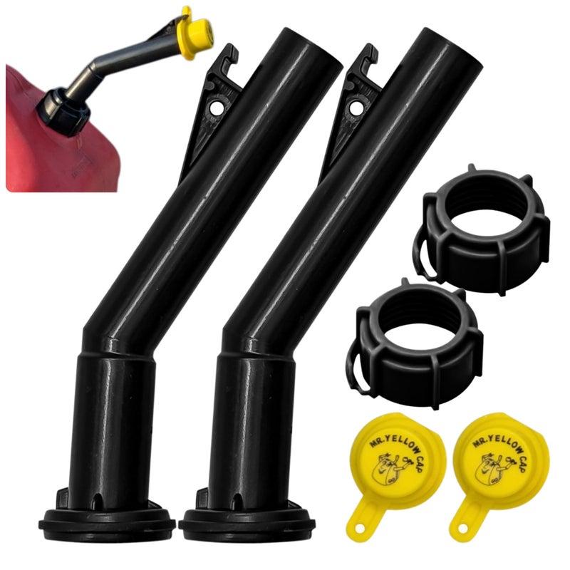 Mr. Yellow Cap Mr Yellow Cap Gas Can Spout Replacement For ðŽð¥ð ð’ð­ð²ð¥ðž ðð¥ð¢ð­ð³ ð‚ð¨ð§ð­ðšð¢ð§ðžð«ð¬ ðŽðð‹ð˜ - 2 Gas Can Nozzle, 2 Gas Caps & 2 Thread Rings, Fuel Can Spout Replacement, Gas Tank Nozzle - Image 1